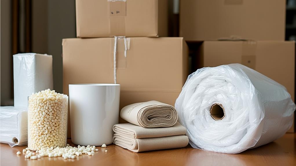 Essential packing materials used to protect fragile items during a move.